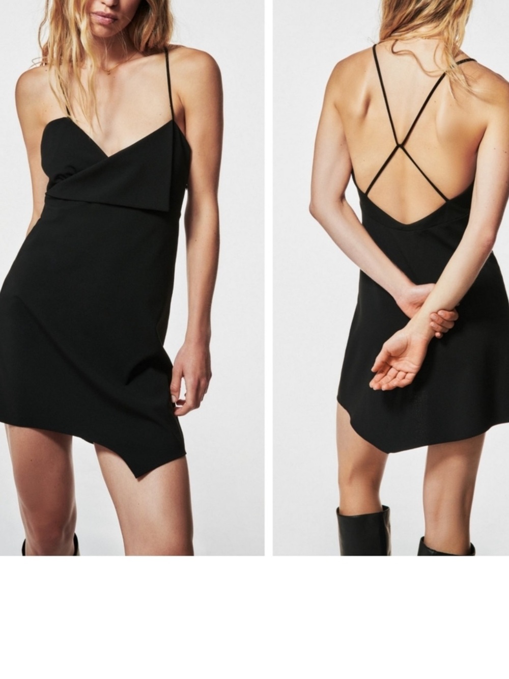 Zara Black Asymmetrical Mini Dress Sz XS